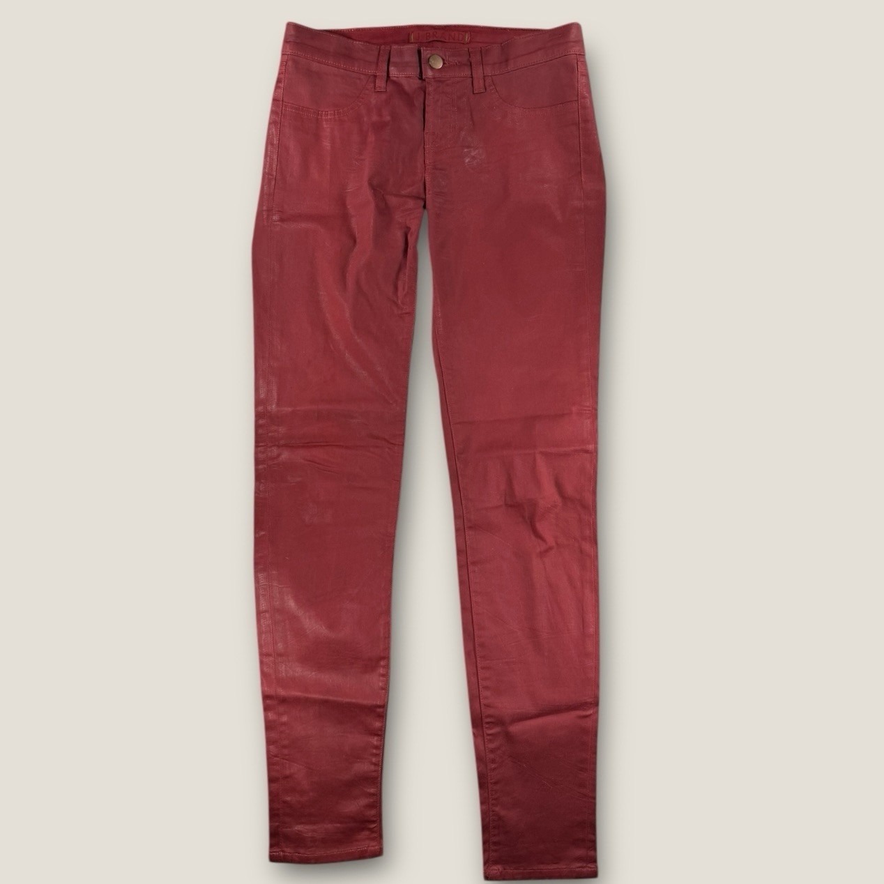 J Brand Intermix 901 Legging Jeans Size 26 Coated Red Waxed Skinny Low Rise